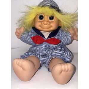 Vintage Russ Kidz Troll Sailor Doll‎ Plush Soft Body Blue Stripe Jumper 12"